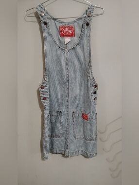 Outlaw Striped Denim Overall Dress - Blue & White Small